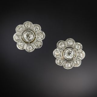 Art Deco Diamond Floral Cluster Earrings  - 3