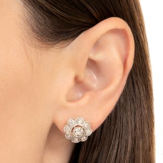Art Deco Diamond Floral Cluster Earrings 