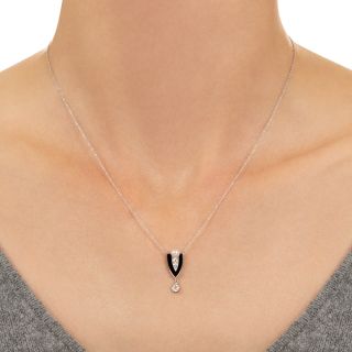 Art Deco Diamond, Onyx and Pearl Drop Pendant