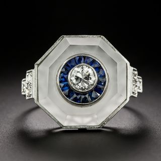 Art Deco Diamond, Rock Crystal and Sapphire Ring - 2