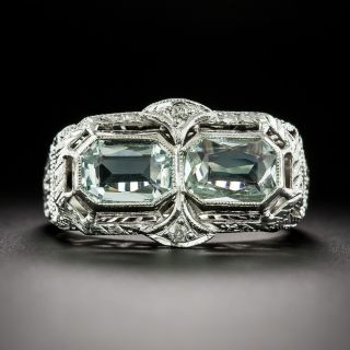 Art Deco Double Aquamarine Filigree Ring - 2