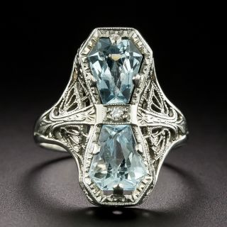 Art Deco Double Aquamarine Ring - 3