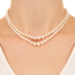 Art Deco Double Cultured Pearl Strand with Sapphire and Diamond Clasp