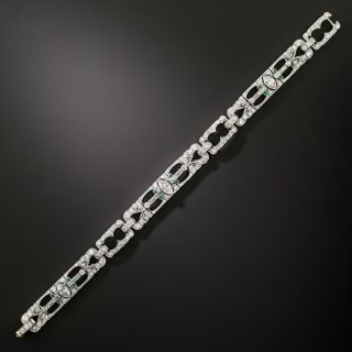 Art Deco Emerald-Accented Diamond Link Bracelet - 3