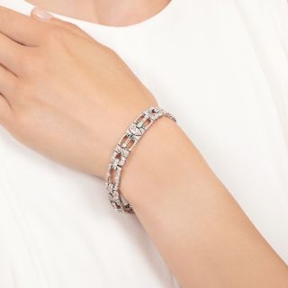 Art Deco Emerald-Accented Diamond Link Bracelet