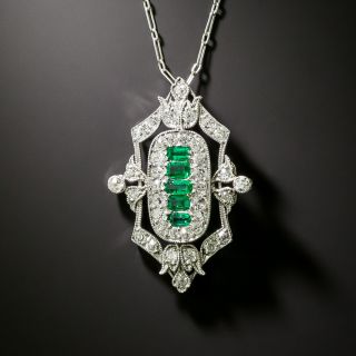 Art Deco Emerald and Diamond Pendant Necklace - 3