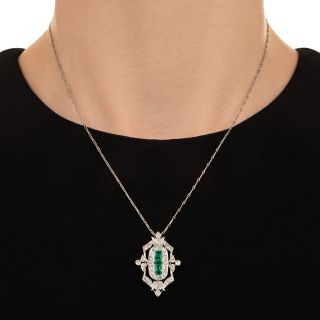 Art Deco Emerald and Diamond Pendant Necklace