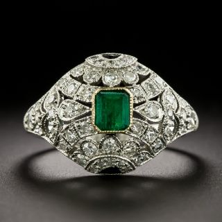 Art Deco Emerald, Diamond and Onyx Ring - 3