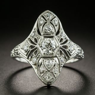 Art Deco Engraved Three-Stone Diamond Dinner Ring - 1