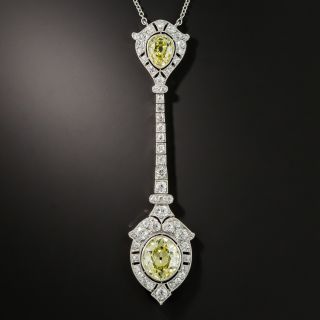 Art Deco Fancy Intense Yellow Diamond Lavaliere Necklace - GIA - 1