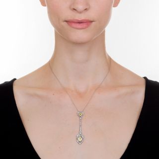 Art Deco Fancy Intense Yellow Diamond Lavaliere Necklace - GIA