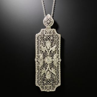 Art Deco Filigree Diamond Pendant  - 3