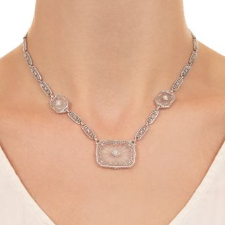 Art Deco Filigree Rock Crystal and Diamond Necklace by Kohn