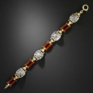 Art Deco Frosted Rock Crystal and Carnelian Link Bracelet - 2