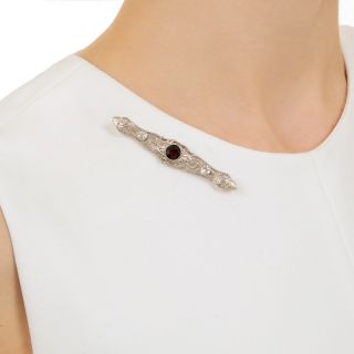 Art Deco Garnet and Diamond Bar Pin by Crane and Theurer