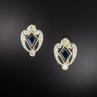 Art Deco Kite-Shaped Sapphire and Diamond Earrings  - 2