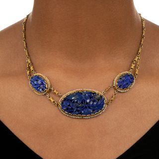Art Deco Lapis Lazuli and Seed Pearl Necklace
