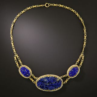 Art Deco Lapis Lazuli and Seed Pearl Necklace - 2