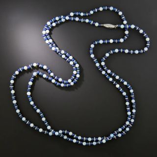 Art Deco Lapis, Opal and Rock Crystal Necklace with Diamond Clasp - 3