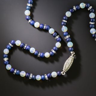 Art Deco Lapis, Opal and Rock Crystal Necklace with Diamond Clasp