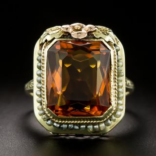 Art Deco Madeira Citrine and Natural Pearl Ring - 2