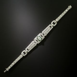 Art Deco Marquise Diamond and 'Emerald Glass' Bracelet - 4
