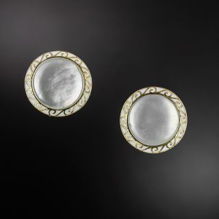 Art Deco Mother-of-Pearl and Enamel Stud Earrings  - 8