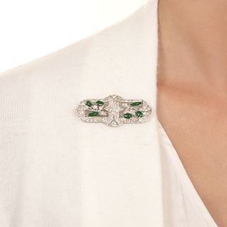 Art Deco Natural Burmese Jade and Diamond Brooch