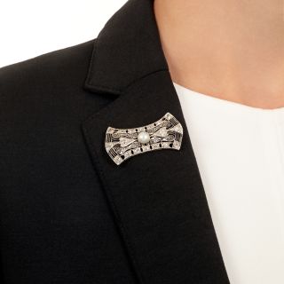 Art Deco Natural Pearl and Diamond Filigree Brooch