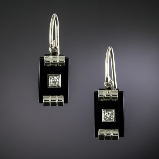 Art Deco Onyx and Diamond Dangle Earrings - 2