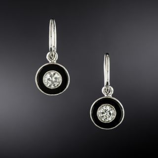 Art Deco Onyx and Diamond Dangle Earrings - 2