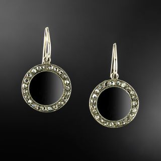Art Deco Onyx and Diamond Drop Earrings - 2