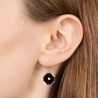 Art Deco Onyx and Pearl Dangle Earrings, English