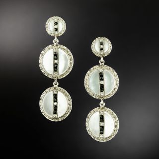 Art Deco Onyx, Diamond and Mother-of-Pearl Dangle Earrings - 2
