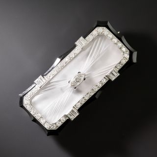 Art Deco Onyx, Rock Crystal and Diamond Brooch - 3