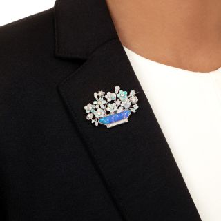Art Deco Opal and Diamond Flower Basket Brooch