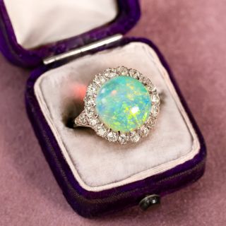 Art Deco Opal and Diamond Halo Ring