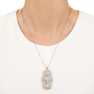 Art Deco Order Of The Eastern Star Diamond Filigree Necklace/Brooch 