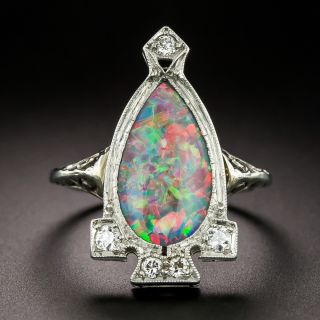 Art Deco Pear-Shaped Black Opal and Diamond Ring - 2