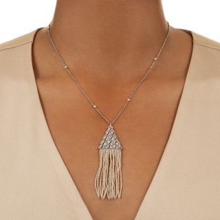 Art Deco Pearl Fringed Diamond and Sapphire* Necklace