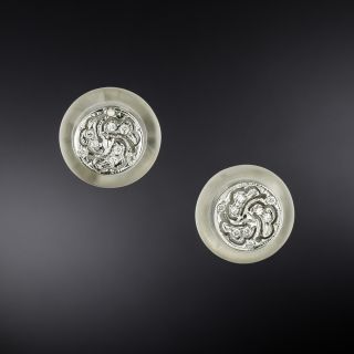 Art Deco Petite Rock Crystal and Diamond Stud Earrings  - 2