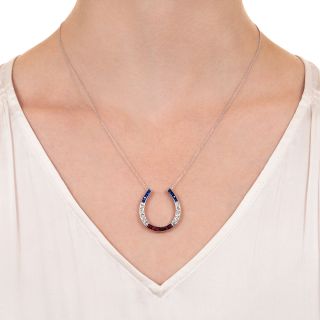 Art Deco Red, White & Blue Horse Shoe Pendant