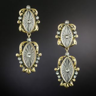 Art Deco Rock Crystal and Diamond Dangle Earrings - 3