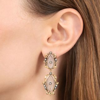 Art Deco Rock Crystal and Diamond Dangle Earrings