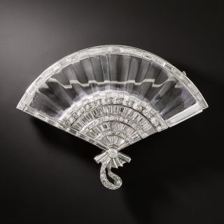 Art Deco Rock Crystal and Diamond Fan Brooch - 2