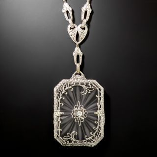 Art Deco Rock Crystal and Diamond Filigree Necklace - 3