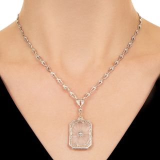 Art Deco Rock Crystal and Diamond Filigree Necklace