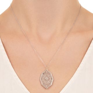Art Deco Rock Crystal and Diamond Filigree Pendant