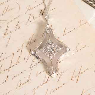 Art Deco Rock Crystal and Diamond Pendant