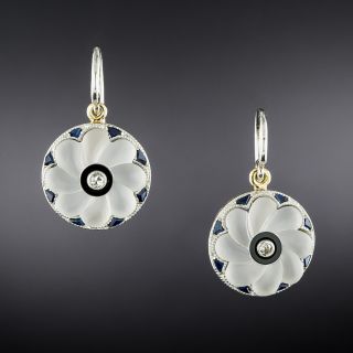 Art Deco Rock Crystal, Diamond, Onyx and Sapphire* Earrings - 2